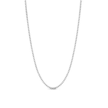 SHEGRACE Rhodium Plated 925 Sterling Silver Box Chain Necklaces, with S925 Stamp, Real Platinum Plated, 17.7 inch(45cm)0.8mm