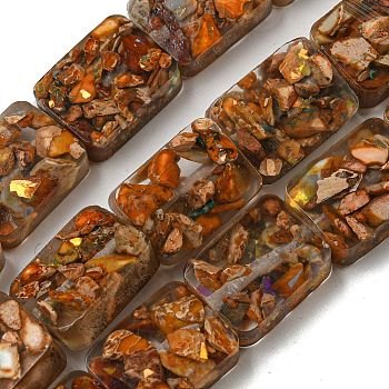 Dyed Natural Imperial Jasper with Resin Beads Strands, Rectangle, Chocolate, 16x12x6mm, Hole: 1.2mm, about 11pcs/strand, 7.09 inch(18cm)