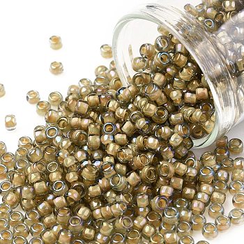 TOHO Round Seed Beads, Japanese Seed Beads, (390) Sunflower Lined Topaz Luster, 8/0, 3mm, Hole: 1mm, about 1110pcs/50g