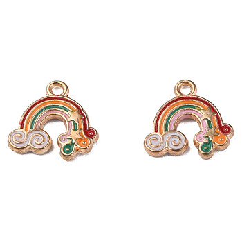 Alloy Enamel Charms, Cadmium Free & Lead Free, Rainbow with Star, Light Gold, Colorful, 13.5x14.5x2mm, Hole: 1.6mm