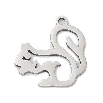 201 Stainless Steel Pendants, Squirrel Charms, Stainless Steel Color, 16.5x16x1mm, Hole: 1.4mm