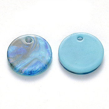 Cellulose Acetate(Resin) Charms, Flat Round, Light Sky Blue, 13.5x2.5mm, Hole: 1.5mm