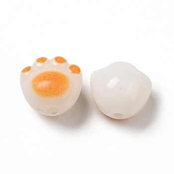 Opaque Acrylic Beads, Cat Paw, Orange, 11x12x9.7mm, Hole: 1.6mm