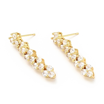 Clear Cubic Zirconia Heart Bar Stud Earrings, Brass Jewelry for Women, Cadmium Free & Lead Free, Golden, 31x6mm, Pin: 0.7mm