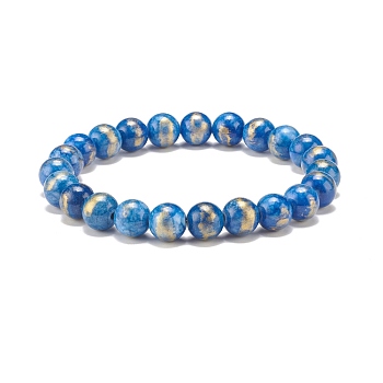 Natural Mashan Jade Round Beaded Stretch Bracelet, Gemstone Jewelry for Women, Blue, Inner Diameter: 2-1/8 inch(5.4cm), Beads: 8.5mm