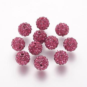 Polymer Clay Rhinestone Beads, Grade A, Round, Pave Disco Ball Beads, Fuchsia, 8x7.5mm, Hole: 1mm