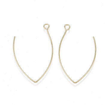 Brass Earring Hooks, with Horizontal Loop, Nickel Free, Real 18K Gold Plated, 39.5x22~24x0.8mm, Hole: 2mm, 20 Gauge, Pin: 0.8mm