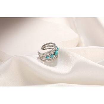 Synthetic Turquoise Finger Rings, 304 Stainless Steel Cuff Rings, Stainless Steel Color, Inner Diameter: Adjustable