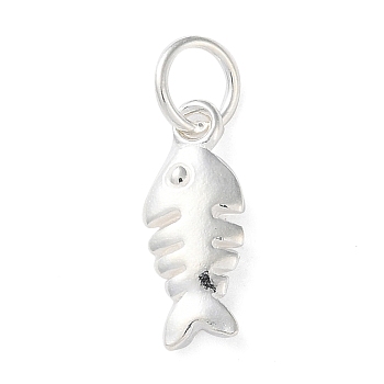 925 Sterling Silver Fish Charms with Jump Rings, Silver, 14x5x2mm, Hole: 3.7mm