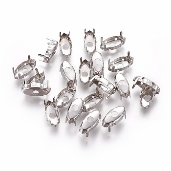 Stainless Steel Sew on Prong Settings, Claw Settings for Pointed Back Rhinestone, Horse Eye, Stainless Steel Color, 14x6.5x5.5mm, Tray: 13.3x5.7mm