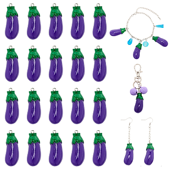 Resin Pendants, with Platinum Tone Iron Findings, Imitation Food, Eggplant, Blue Violet, 39~41x15x14.5~15mm, Hole: 2mm, 24pcs/box