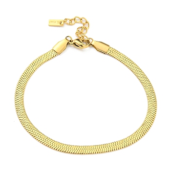 Ion Plating(IP) 304 Stainless Steel Herringbone Chain Bracelets for Women, Real 14K Gold Plated, 7-1/8 inch(18.1cm)