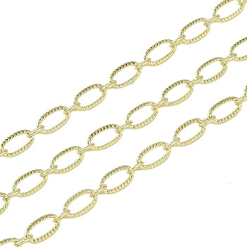 Rack Plating Brass Link Chains, Long-Lasting Plated, Cadmium Free & Lead Free, Unwelded, with Spool, Golden, 6x3x0.5mm