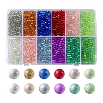 240G 12 Colors DIY 3D Nail Art Decoration Mini Glass Beads, Tiny Caviar Nail Beads, AB Color Plated, Round, Mixed Color, 3.5mm, 20g/color