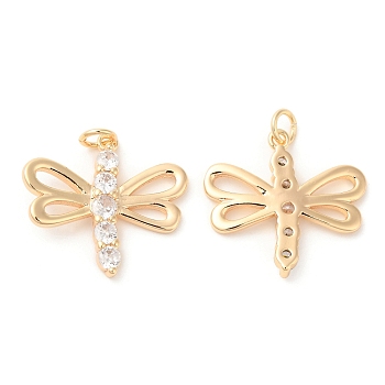Brass & Cubic Zirconia Pendants, Dragonfly Charm, Real 18K Gold Plated, 20x22x3mm, Hole: 3mm