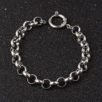 304 Stainless Steel Rolo Chain Bracelets, with Spring Ring Clasps, Stainless Steel Color, 8-1/2 inch(215mm), 9mm