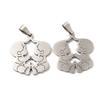 201 Stainless Steel Pendants, Baby Charms, Stainless Steel Color, 25x23x1.4mm, Hole: 6.5x3.3mm