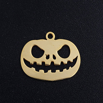 201 Stainless Steel Charms, For Halloween, Pumpkin Jack-O'-Lantern Jack-o-Lantern, Golden, 14.5x17.5x1mm, Hole: 1.5mm