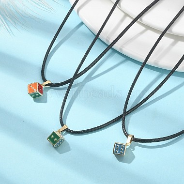 Alloy Enamel Dice Pendant Necklace with Polyester Cords(NJEW-JN04515)-3