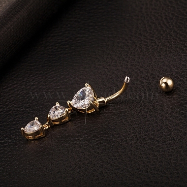 Real 18K Gold Plated Brass Cubic Zirconia Navel Ring Navel Ring Belly Rings(AJEW-EE0001-18)-4