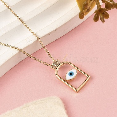 Arch with Evil Eye Brass Enamel Pendant Necklaces(NJEW-H051-02G)-2