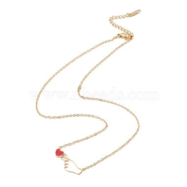 Enamel Gesture Heart Pendant with 304 Stainless Steel Cable Chains for Women(NJEW-P262-04G)-2