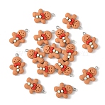15Pcs Christmas Theme Opaque Resin Pendants, Gingerbread Man, with Platinum Tone Iron Loops, BurlyWood, 28x19.5x7mm, Hole: 2mm(RESI-YW0004-77)