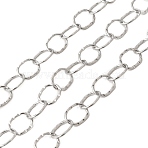 304 Stainless Steel Textured Ring Link Chains, Soldered, with Spool, Stainless Steel Color, 9x6.5x0.8mm(CHS-B015-17P)