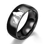Cat Shape Pattern 201 Stainless Steel Finger Rings, Black, US Size 7(17.3mm)(FS-WG30D97-08)