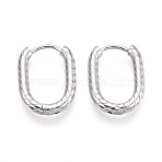 304 Stainless Steel Hoop Earrings, Textured Oval, Stainless Steel Color, 18x13~13.5x2.5mm(STAS-T074-30P)