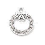 Alloy Rhinestone Pendants, UV Plated, Christmas Wreath, Platinum, 17x14x2mm, Hole: 1.6mm(FIND-U026-20P)