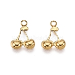 Ion Plating(IP) 304 Stainless Steel Charms, Cherry Charms, Real 18K Gold Plated, 14.5x11x2mm, Hole: 1.8mm(X-STAS-A070-26G)