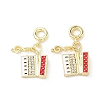 Brass Micro Pave Cubic Zirconia with Enamel Pendants, Electronic Piano, Real 18K Gold Plated, Red, 25mm, Hole: 3.8mm(KK-Z134-10G-02)