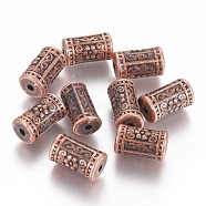 Tibetan Style Alloy Flower Pattern Column Beads, Cadmium Free & Nickel Free & Lead Free, Red Copper, 17x10mm, Hole: 2.5mm(X-TIBEB-7424-R-NR)