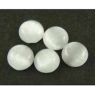 Cat Eye Glass Cabochons, Half Round/Dome, White, about 12mm in diameter, 3mm thick(CE069-12-1)