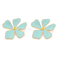 304 Stainless Steel Stud Earrings for Women, with Enamel, Little Daisy Flower, Golden, Aquamarine, 32x34mm(EJEW-Z065-06G-01)