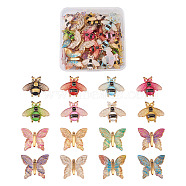 Pandahall Transparent Acrylic Pendants, with Plated Bottom, Butterfly/Bees, Mixed Color, 34x39x5.5mm, Hole: 1.2mm, 8 colors, 4pcs/color, 64pcs/box(TACR-TA0001-07)