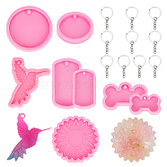 AHANDMAKER DIY Key Chain Silicone Molds Kits, Including Pendant Resin Casting Molds, Iron Keychain Ring, Mixed Shape, Fuchsia, 6.5x0.8cm, 1pc/bag(DIY-GA0001-78)