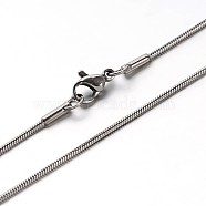 304 Stainless Steel Snake Chains Necklaces, with Lobster Clasps, Stainless Steel Color, 23.7 inch(60.2cm), 1.2mm(NJEW-O058-22P)