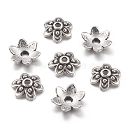 Tibetan Style Alloy Bead Caps, Lead Free and Cadmium Free, Round, Antique Silver, about 9x3mm, Hole: 1mm(LF0626Y)