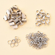 50 Pieces DIY Ribbon Ends Making Kits, Including Iron Ribbon Crimp Ends & Unsoldered Jump Rings, Zinc Alloy Lobster Claw Clasps, Brass Chain Extenders, Platinum, 8x8mm(DIY-YW0001-99B-P)
