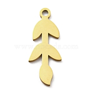 Ion Plating(IP) 316L Surgical Stainless Steel Pendants, Laser Cut, Leafy Branch Charms, Real 18K Gold Plated, 19.5x8x1mm, Hole: 1.5mm(STAS-M317-21G)