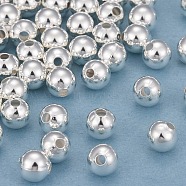 Brass Spacer Beads, Long-Lasting Plated, Round, 925 Sterling Silver Plated, 5mm, Hole: 1.4mm(KK-O133-010D-S)