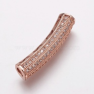 Brass Micro Pave Cubic Zirconia Tube Beads, Tube, Clear, Rose Gold, 26.5x5mm, Hole: 2.5x3mm(ZIRC-E143-22RG)