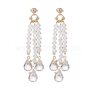 Clear Glass Teardrop Tassel Chandelier Earrings, Brass Long Drop Earrings for Women, Golden, 65mm, Pin: 0.6mm(EJEW-TA00154)