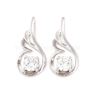 Wing Real Platinum Plated Brass Cubic Zirconia Pendants, 24.5x12x4mm, Hole: 2mm(ZIRC-R014-11)