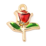 Alloy Enamel Pendants, Golden, Rose Charm, Red, 20x17x3.5mm, Hole: 2mm(ENAM-C017-01A)