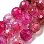 Natural Agate Beads Strands, Dyed & Heated, Round, Faceted, Deep Pink, 6mm, Hole: 1mm, about 62pcs/strand, 14.37~14.76 inch(36.5~37.5cm)(G-C082-A01-09)