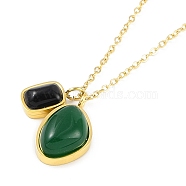 Natural Dyed Agate Oval Pendant Necklaces, Ion Plating(IP) 304 Stainless Steel Necklaces for Women, Golden, 17.91 inch(45.5cm)(NJEW-K276-18G)