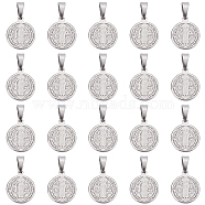 20Pcs 304 Stainless Steel Pendants, Religion, Flat Round with Saint Benedict, Stainless Steel Color, 15x12x1.5mm, Hole: 5x3mm(STAS-DC0012-64)